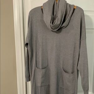 Gray Midi Dress with Cowl Neck and Long Sleeves
